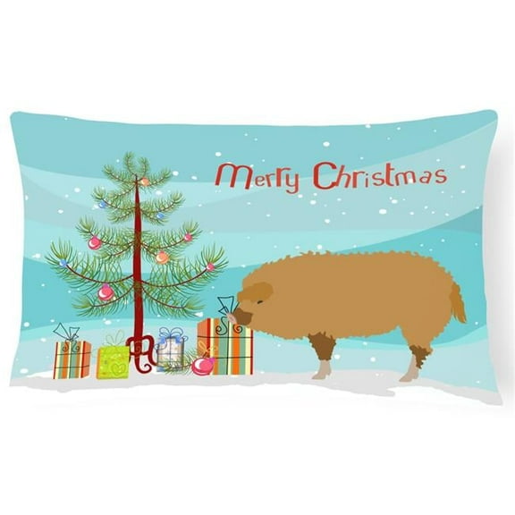 Carolines Treasures BB9301PW1216 Hungarian Mangalica Pig Christmas Canvas Fabric Decorative Pillow, Teal, 12H x16W,