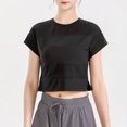 thumbnail image 2 of Women Mesh Splicing Sports T-shirt Cropped Short Sleeve Breathable Running, 2 of 8
