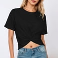 thumbnail image 2 of Rhuody Tops For Womens Short Sleeve Tee Solid Color Blouse Round Neck Cropped T Shirt Retro Clothes Black L, 2 of 5