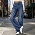 thumbnail image 2 of Vynhevius Women's Denim Jeans Solid Straight Leg Multi Pockets Elastic Waist Long Trousers, 2 of 7