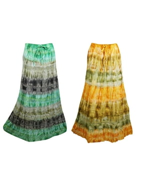 Mogul Tie Dye Long Crinkle Cotton Broomstick Long Skirts