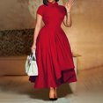 thumbnail image 3 of AURA Women’s Midi Dress High Waist Pleated Flared Skirt Doll Collar Short Sleeve S XXXL, 3 of 7