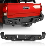 Hooke Road Rear Back Steel Bumper w/ D-Rings & LED Floodlights Fit Toyota Tacoma 2016-2023 , Black