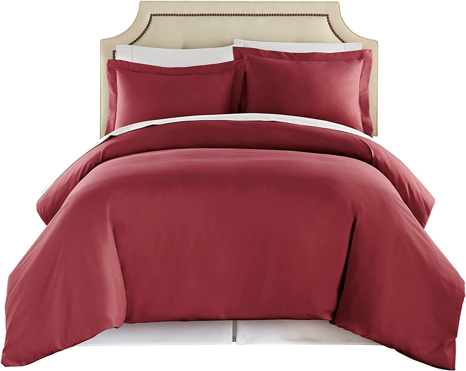 Burgundy Full Duvet Cover Set Soft Brushed Comforter Cover W/Pillow Sham 