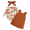 thumbnail image 4 of mgoYE 12-18 Month Girl Clothes Fall Baby Girl Halloween Outfit Long Sleeve Ribbed Romper Ghost Embroidery Overall Dress Headband Cute Fall Clothes|Brown 12-18 Months, 4 of 5