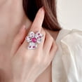 thumbnail image 3 of French Court Style Light Luxury High-end Ring Femininity Ruby Super Flash Heavy Industry Color Treasure Three-dimensional Flower Ring, 3 of 15