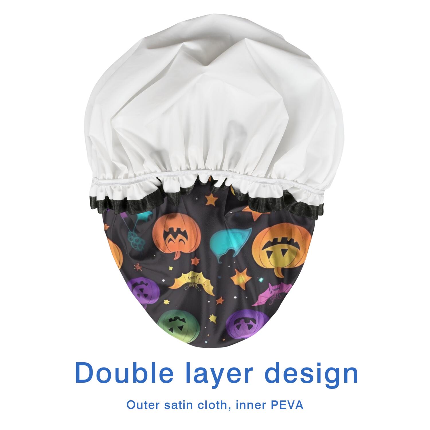 Shower Caps,Whimsical Halloween Pattern Waterproof Shower Cap for Women 4 Pieces,Double Reusable Hair Cover for Shower PEVA Elastic Stretch Hem