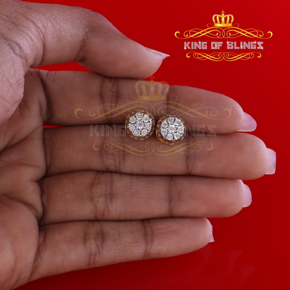 King of Bling's 0.05ct Diamond Stud Earrings For Women Yellow 925 Sterling Silver Stud For Men