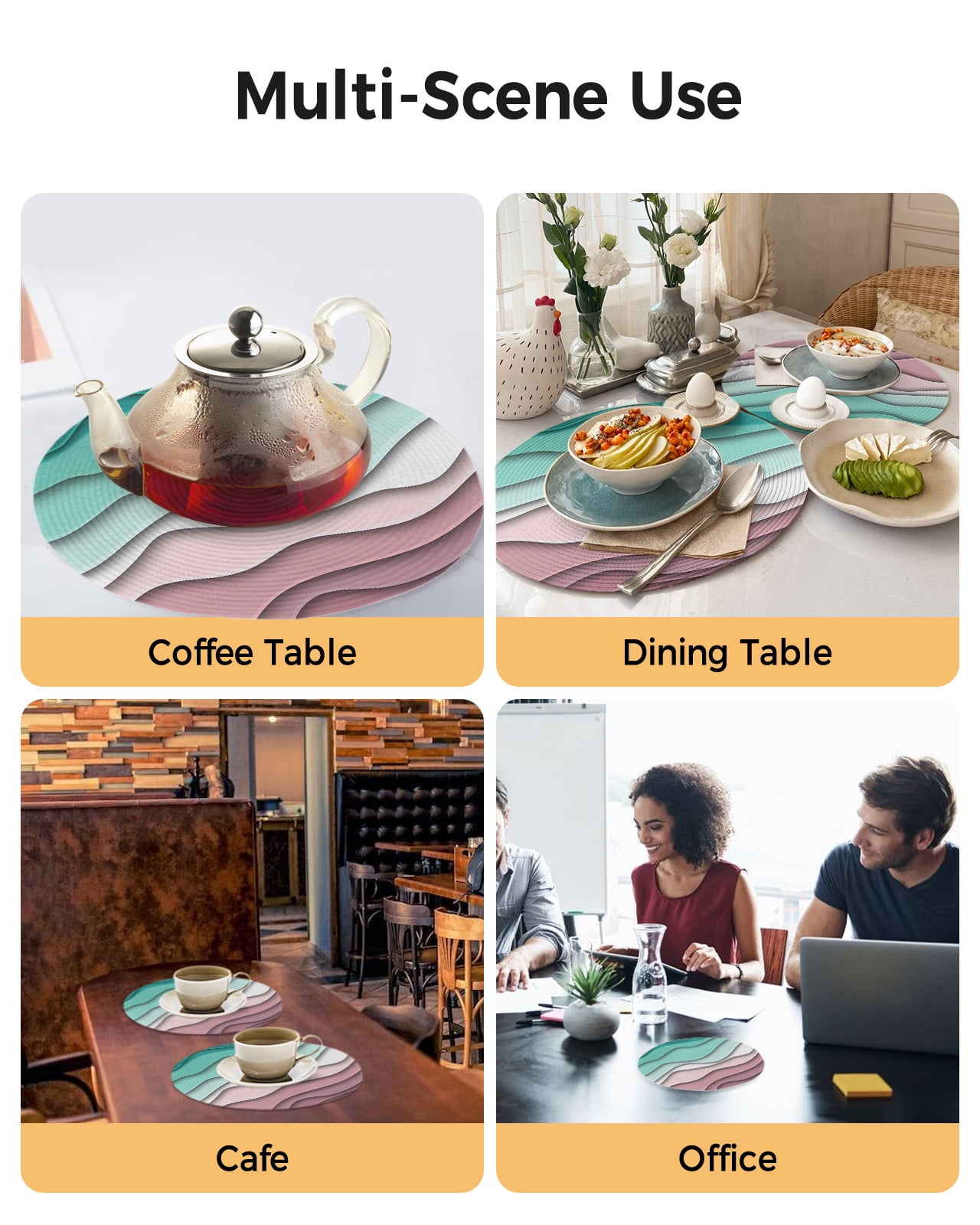 Round Placemats Aqua Green Modern Geometric 15 inch Set of 4 Table Mats for Dining Table Abstract Beach Heat Resistant Non-Slip Kitchen & Home Decorative Place Mat Set