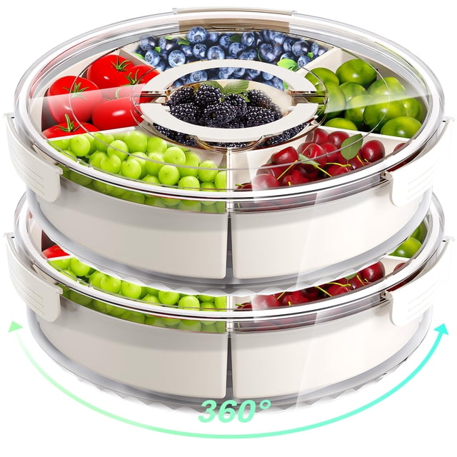 Bandeja para servir dividida DAOTENGQL, caja de aperitivos giratoria de 360°