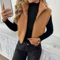 thumbnail image 2 of Womens Fleece Zip Up Vest Stand Collar Sleeveless Cropped Sherpa Waistcoat Casual Outerwear Layering Jacket for Fall Winter Daily Commute Outing,XL,Camel, 2 of 7