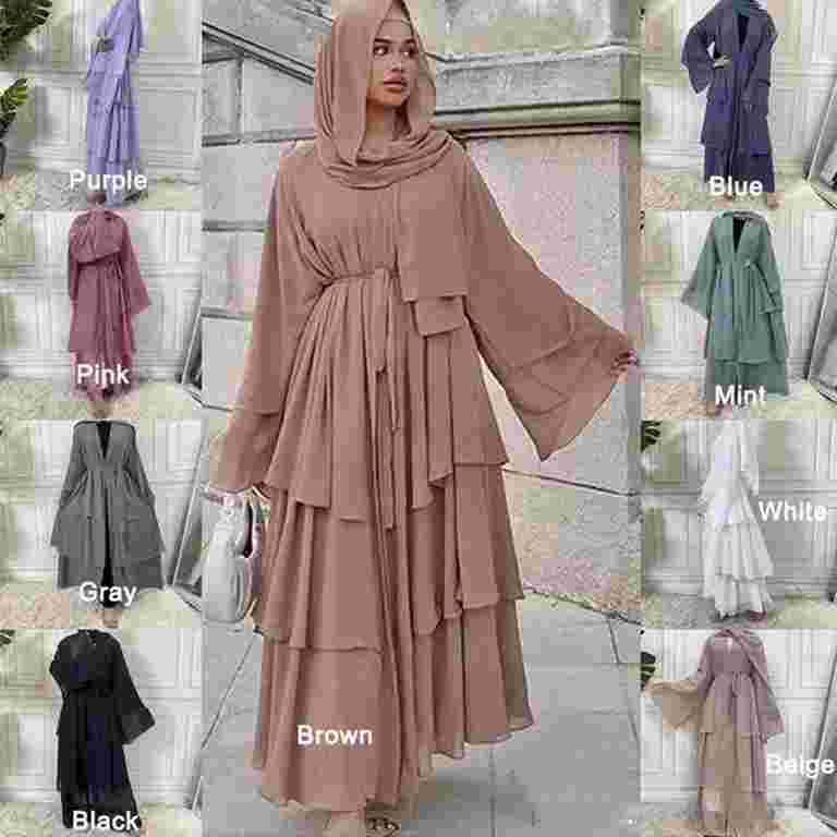 Women's Muslim Abaya Maxi Dress Set - Sleeveless Inner Dress + Long Cardigan With Belt (2-Piece)