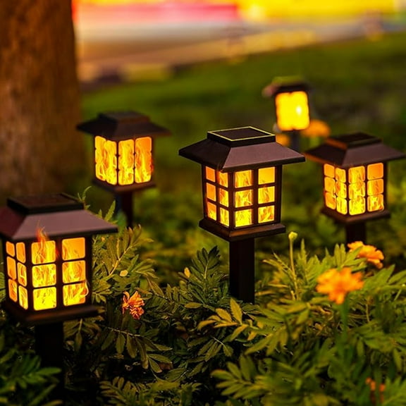 COM1950s Solar Flame Lights Outdoor,Led Decorative Solar Lights for Garden,Pathway,Patio - Waterproof,Flashing Effect,2 Pack
