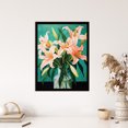 thumbnail image 4 of Peach Lilies Oil Painting Teal Green Pink Flowers in Glass Vase Colourful Art Print Framed Poster Wall Decor 12x16 inch, 4 of 5