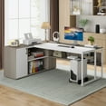 thumbnail image 6 of Tribesigns 71 inch L Shaped Executive Desk with Cabinet Storage, Rustic Brown Business Furniture Desk Workstation with Shelves for Home Office, 6 of 10