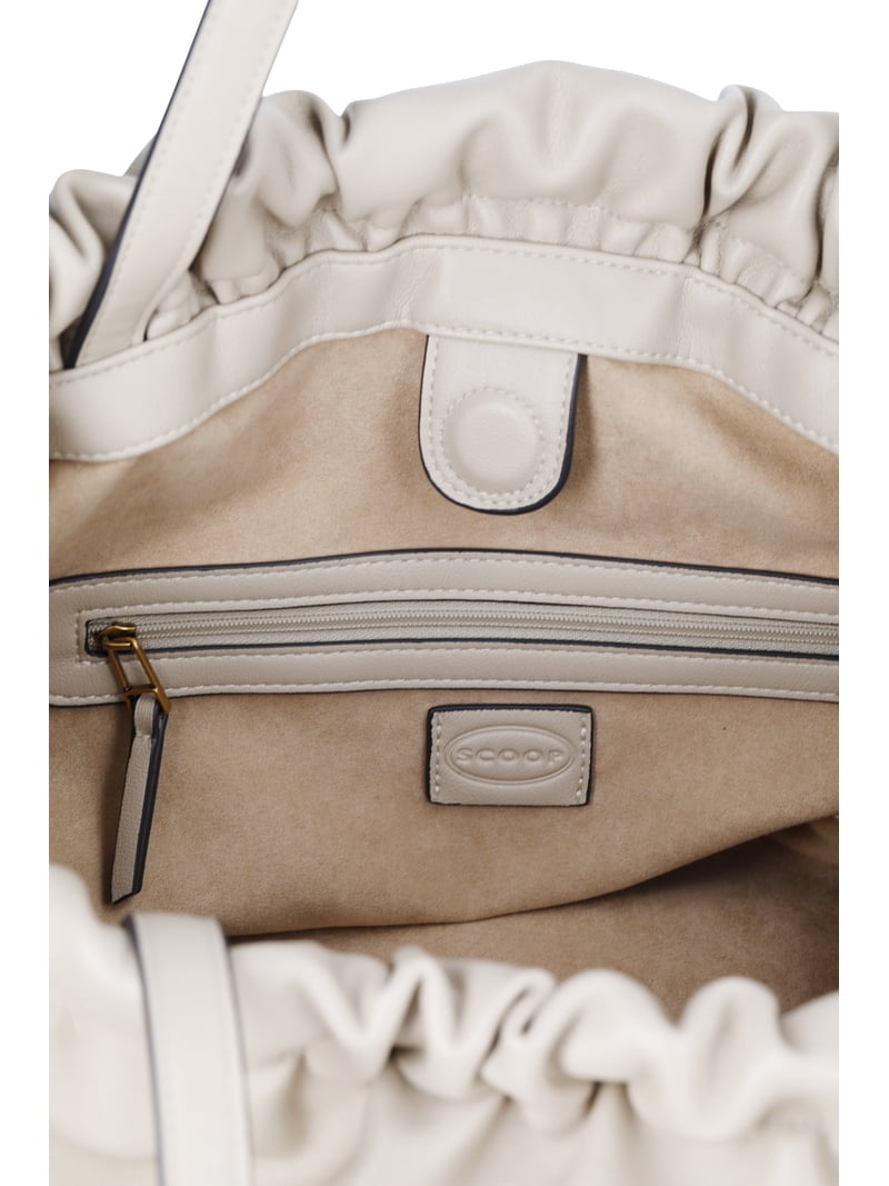 Scoop Women's Faux Leather Oversized Drawstring Pouch Tote, Almond