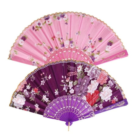

Sweet Foldable Folding Floral Flower Printing Style Hand Fan and Pink