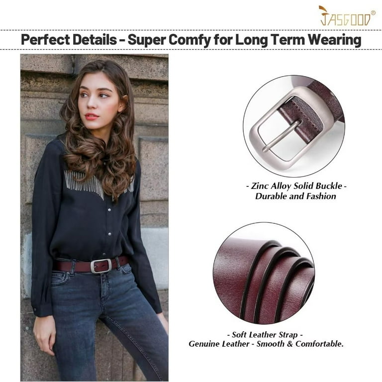 JASGOOD Women's Premium Quality Leather Belt, Dark Brown JASGOOD Women's Premium Quality Leather Belt, Dark Brown