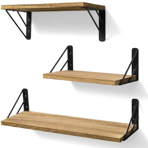 Wall Shelves for Bedroom Decor, Floating Wall Shelves for Living Room Kitchen Storage, Wall Mounted Rustic Wood Floating Shelves for Kids Books, Small Shelf for Bathroom, Office, Laundry Room