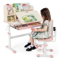 thumbnail image 1 of Gymax Rose Enfants Bureau et Chaise Ensemble Hauteur Réglable Enfants École Étude Table et Chaise, 1 of 8