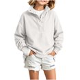 thumbnail image 6 of Mifsaly Kids Girls Sweatshirt Half Button Pullover Sweatshirts Mock Neck Long Sleeve Loose Fit Casual Fall Winter Tops White,120, 6 of 9
