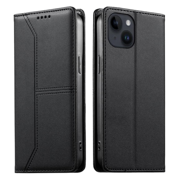 RFID Blocking Wallet Case for iPhone 15 Magnetic Leather Flip Cover with Stand Black