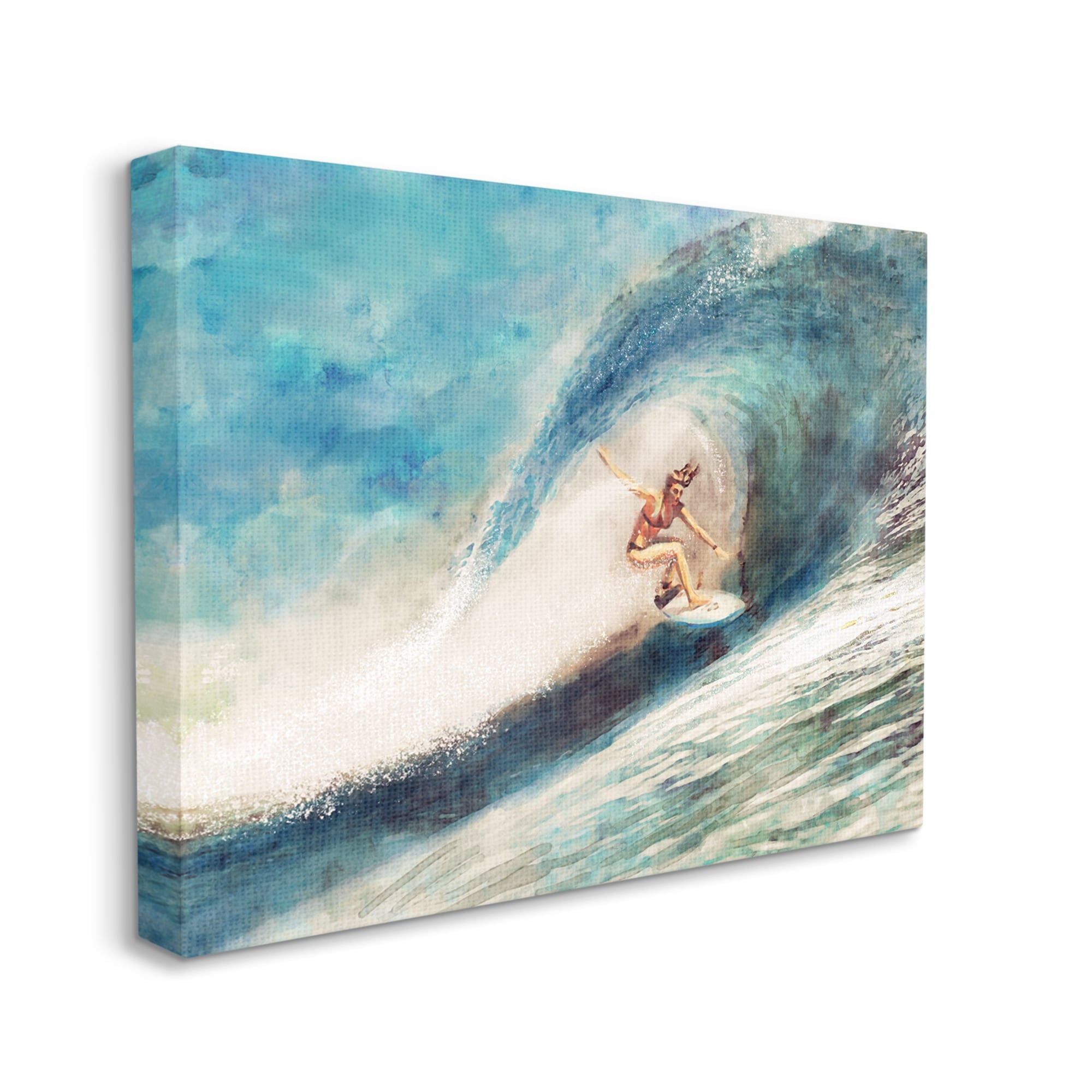 Stupell Industries Female Surfer Riding Barrel Wave Tropical Blue Waters, 30 x 24,Design by Ziwei Li