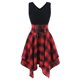 thumbnail image 1 of ICHUANYI Clearance Women's Fashion Lace-up Short-sleeved Irregular Hem Plaid Stitching Dress(Red, XL) ICHUANYI WER2023081110434, 1 of 4
