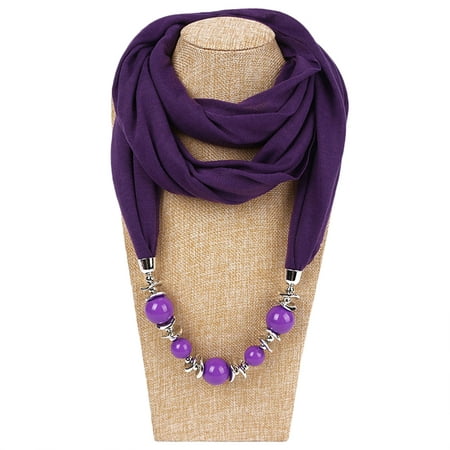 

Autumn Winter Fashion Beaded Pendant Scarf Necklace Statement for Women Neckerchief for Infinity Scarves Wrap Jewelry