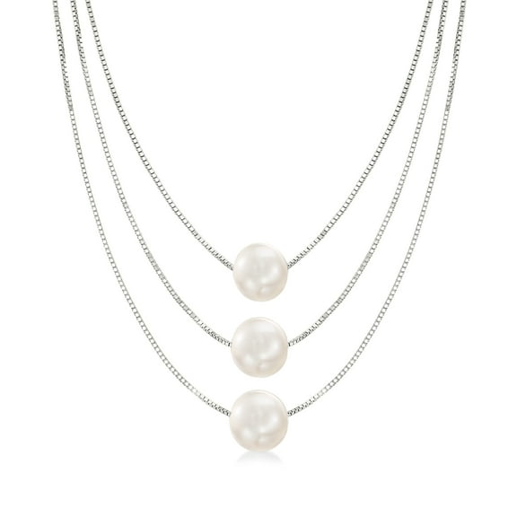 Ross-Simons 9-9.5mm Cultured Pearl 3-Strand Layered Necklace in Sterling Silver, Women's, Adult