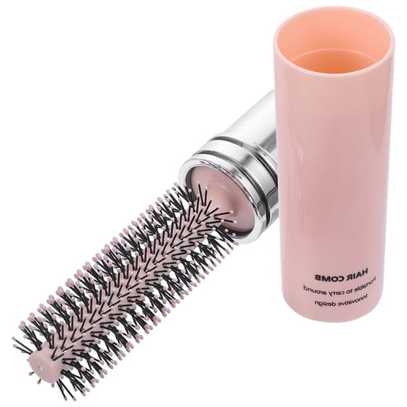 EXLEAF Retractable Small Round Hairbrush for Blow Drying, Travel Size Curl Training Comb, Anti-Static Styling Brush Pink