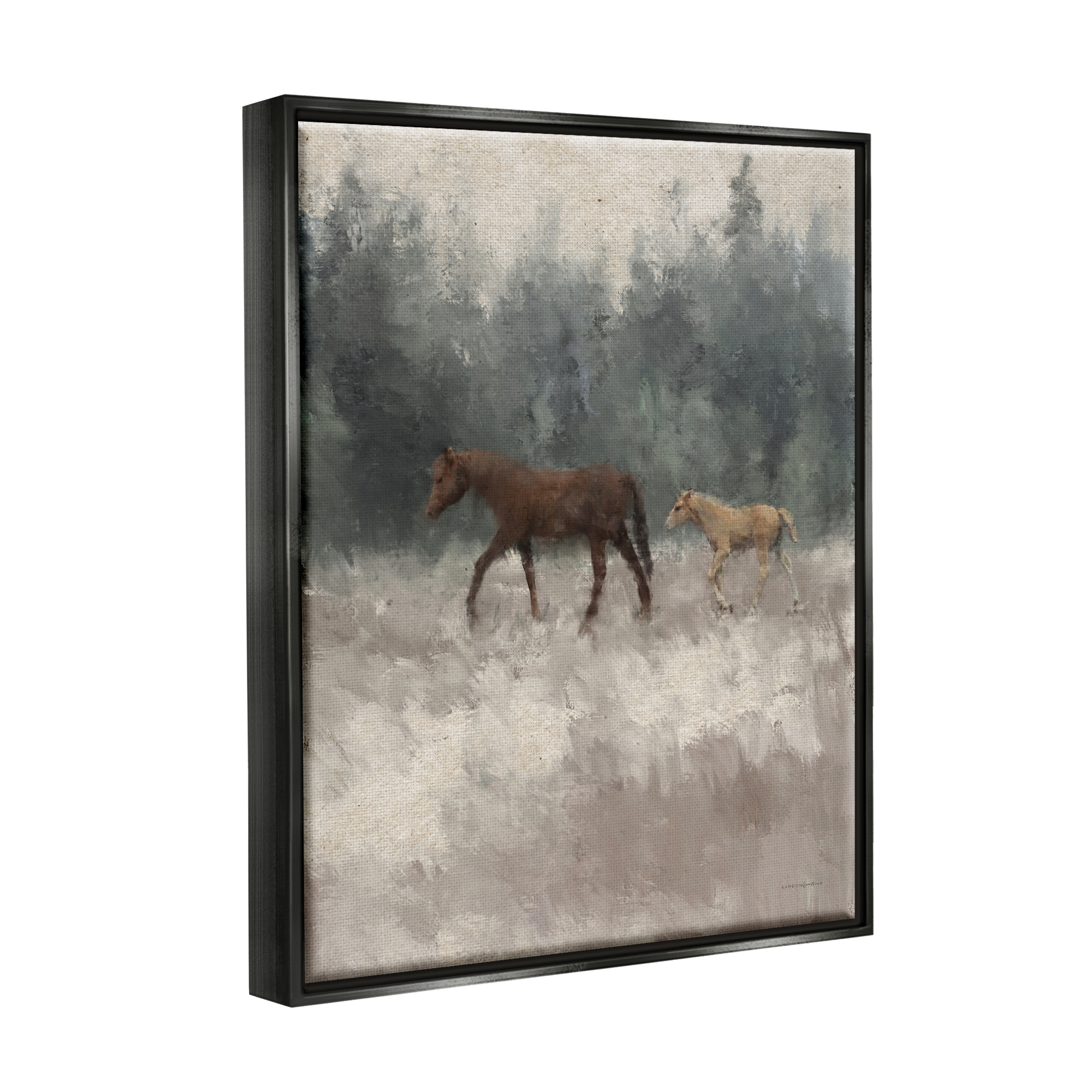 Stupell Foal Horses Countryside Gallop Animals & Insects Painting Black Floater Framed Art Print Wall Art