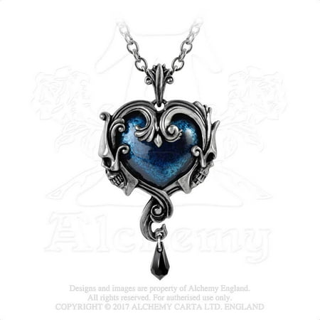 - Skull Face Blue Heart of Enduring Romance Teardrop Swarovski Crystal Gothic Necklace