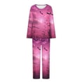 thumbnail image 4 of QIUOMBBP 2 Piece Outfits for Women Halloween Printed Long Sleeve Shirt and Pajama Pants Lounge Sets Fall Winetr Clothes, Pink, M, 4 of 7
