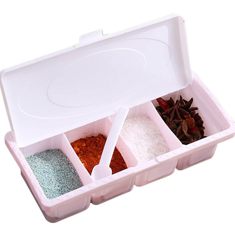 4 in 1 Acrylic Spice Jar Seasoning Box With Spoon Salt Condiment Cans