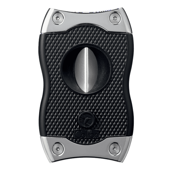 Colibri Premium SV-Cut 2 in 1 Cigar Cutter - Ergonomic Stainless Steel V-Cut and Straight Cut Style Spring-Loaded Blade, Ideal for up to 60  Ring Gauge - Gift for Cigar Enthusiasts (Black & Chrome)