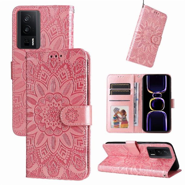 Funda tipo cartera GANGXUN para Xiaomi Poco F5 Pro , diseño girasol, cuero PU, soporte, cierre magnético, tarjetero