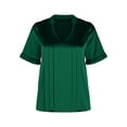 thumbnail image 4 of Xijirk Women's V-Neck Satin Blouse Short Sleeve Ruffle Shirt with Pleated Front Casual Top for Everyday Wear,M, 4 of 8
