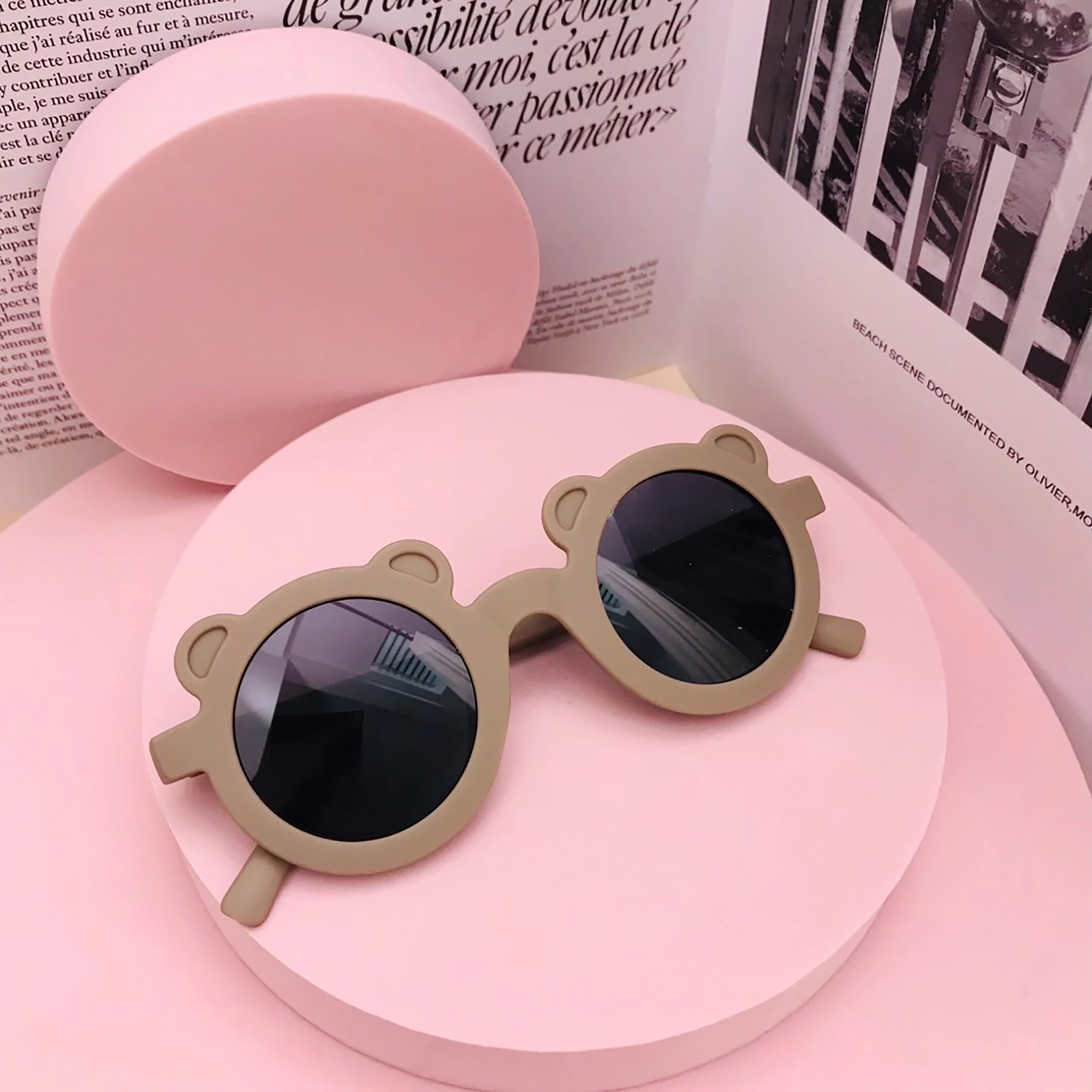 Children Sunglasses Round Frame Bear Ear Sunglasses for Kids Boys Girls - image 1 of 6