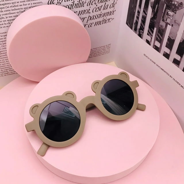 Children Sunglasses Round Frame Bear Ear Sunglasses for Kids Boys Girls