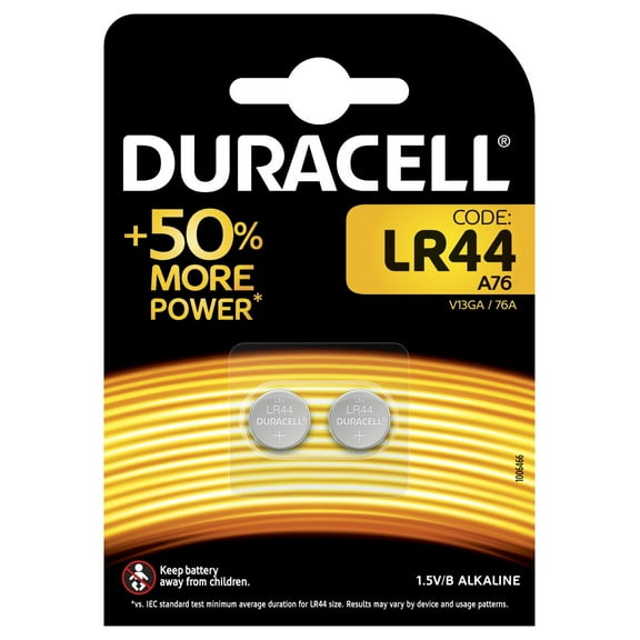 Pack 2 Duracell LR44 Alkaline Batteries