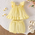 thumbnail image 5 of HOWPAY Baby Girl Outfits Summer Solid Color Sleeveless Crew Neck Tops and Wide Leg Shorts Outfit Causal Comfy 2 Piece Sweatsuits Set Yellow, 5 of 6