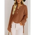 thumbnail image 2 of Fall Winter Women Long Sleeve V-neck Cable Knit Sweater Button Pullover, 2 of 4