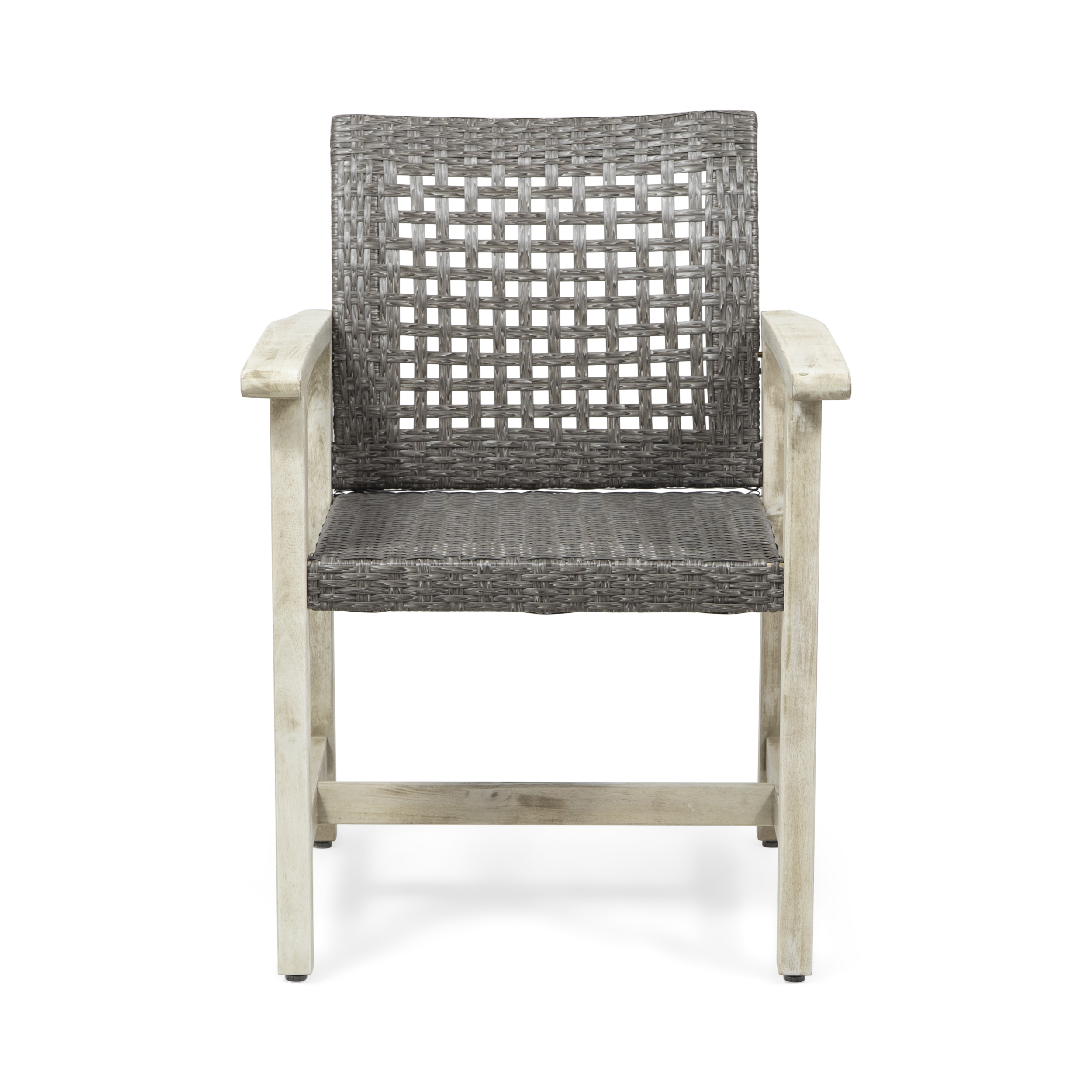GDF Studio Beacher Outdoor Acacia Wood and Wicker Dining Chair (Set of 2), Light Gray Wash and Mix Black - image 3 of 11