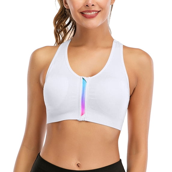 Sports Bra, Front Close Seamless Workout Bra with Removable Pad for Running Equestrian Yoga