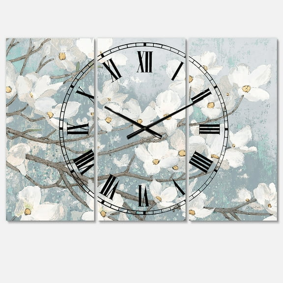 Designart 'Blue on Grey Blossoms' Traditional Wall Clock