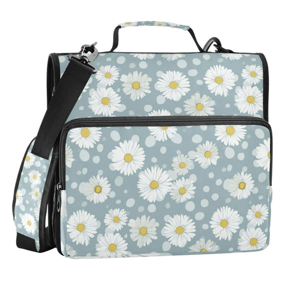 Zipper Binder Daisy Blue and White 1.5 Inch Binder Folder Bag with Shoulder Strap and Handle