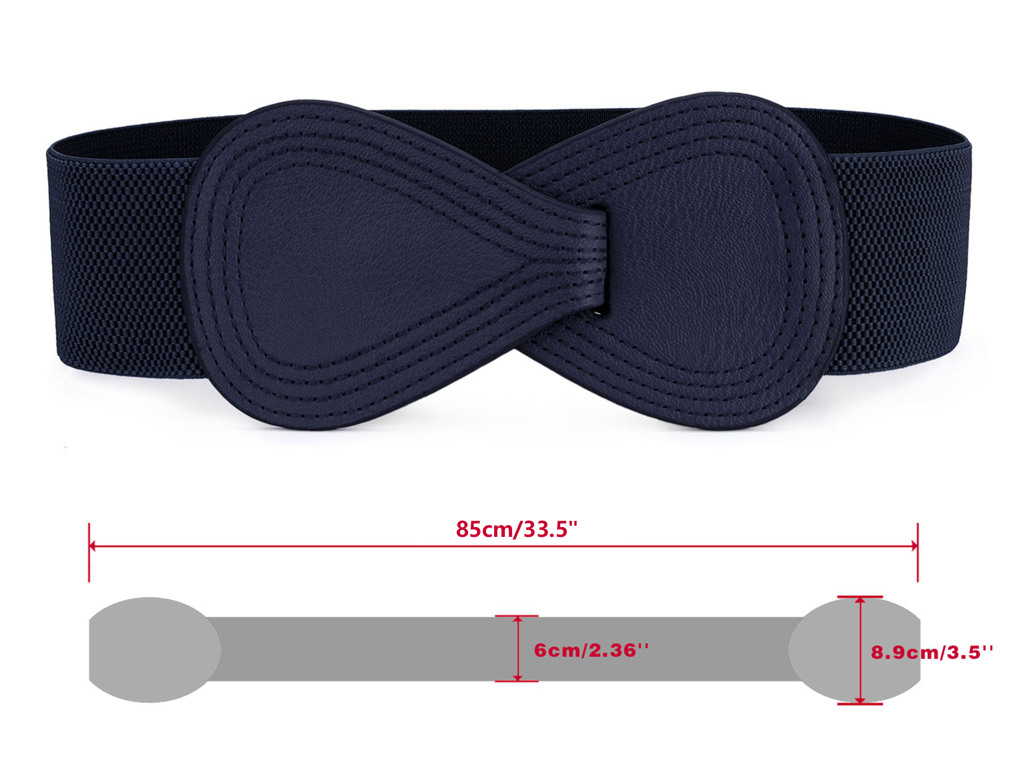 DARING DIVA Women's Plus Size Buckle Waist Belt 2 Pcs 33.5"x2.36" Black & Dark Blue