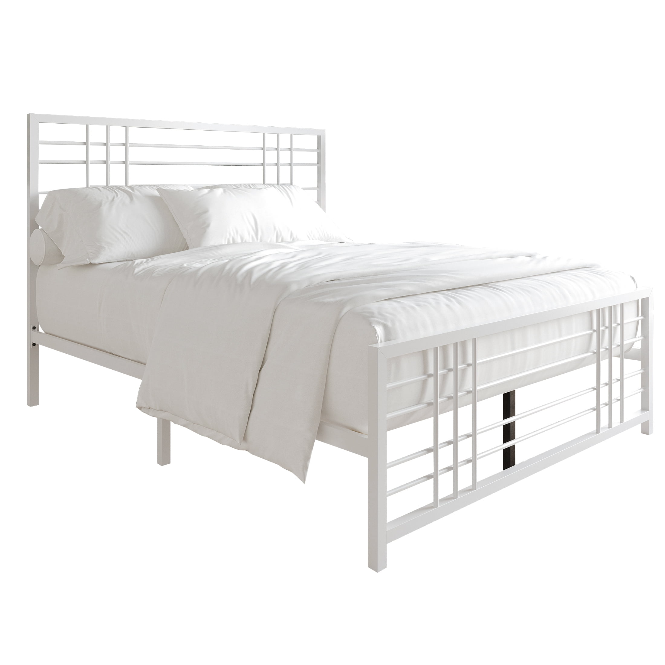 Castle Place Simple Classic Full Size Metal Panel Bed, White
