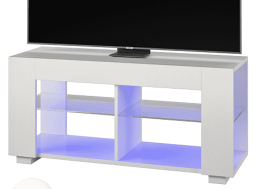 NTense LED TV Stand with Glass Shelves for TVs up to 55", White Gloss